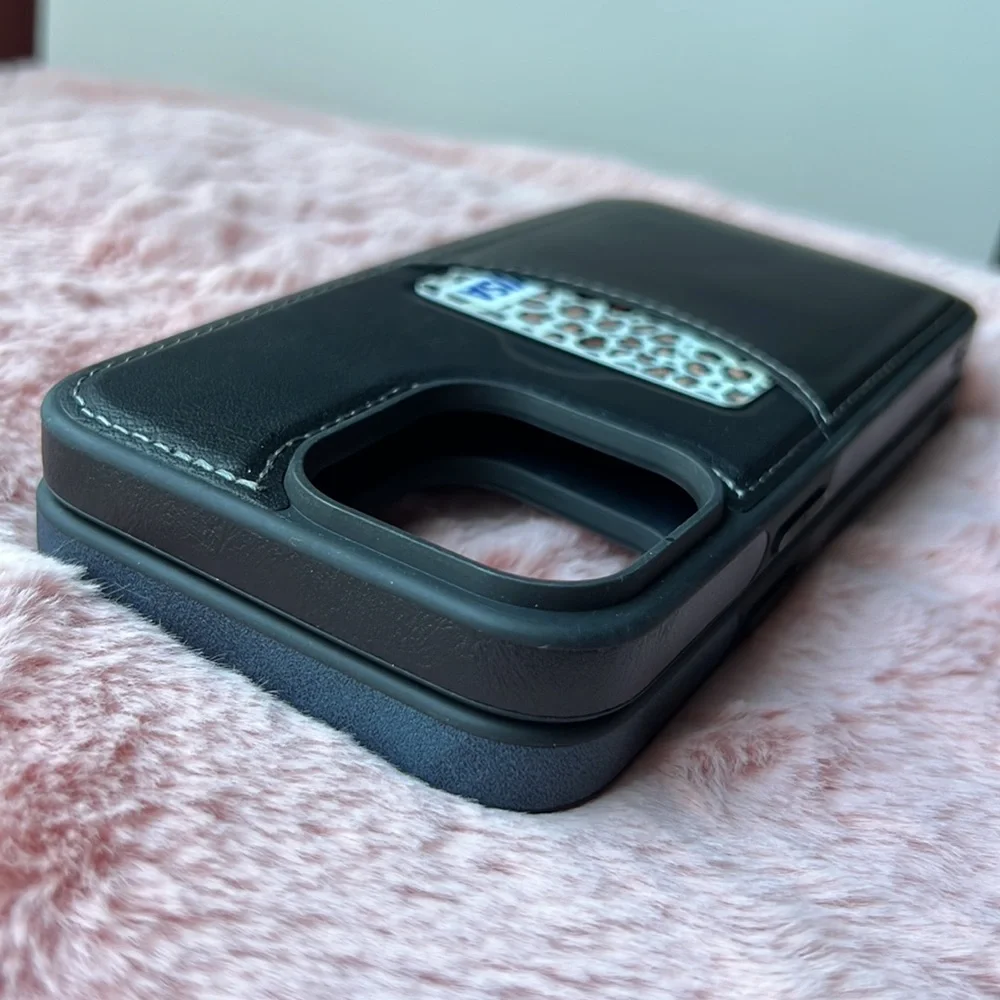 For iPhone 14 leather phone case with elegant stitching with cc pocket holder